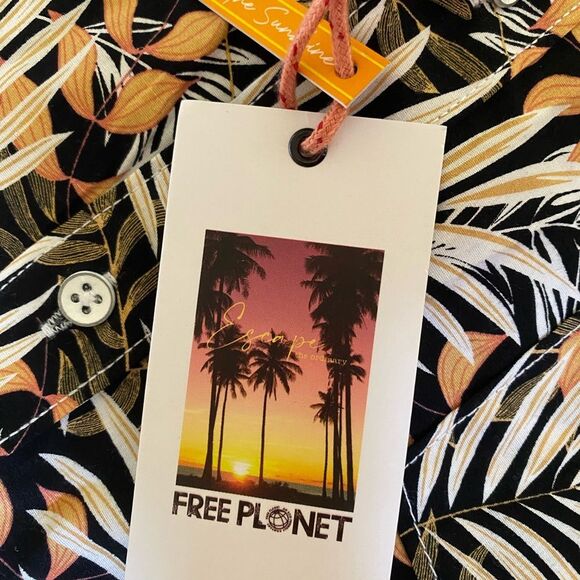NWT Free Planet Tropical Palm Leaf Button Up Shirt Men's Size 1X Short Sleeve - Picture 10 of 12